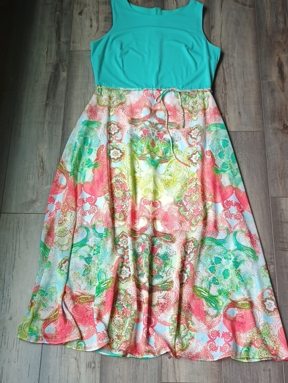 Studio One Aqua Bodice Coral Green Multicolor Floral Maxi Dress